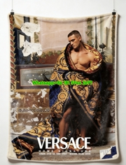 Versace Baroque Gold and Deep Blue Printed Flannel Throw Blanket Vintage Ad Design IMG_1613